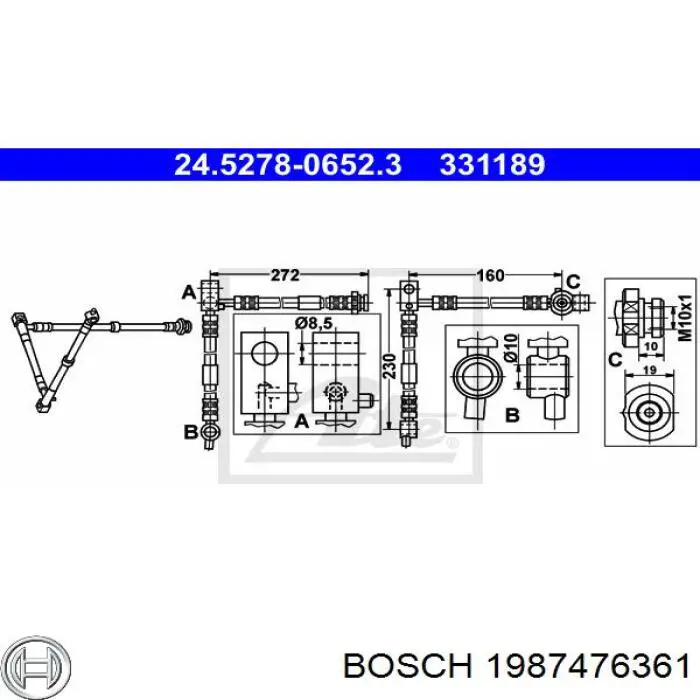 Тормозной шланг Bosch 1987476361 цена, от 29.27 USD