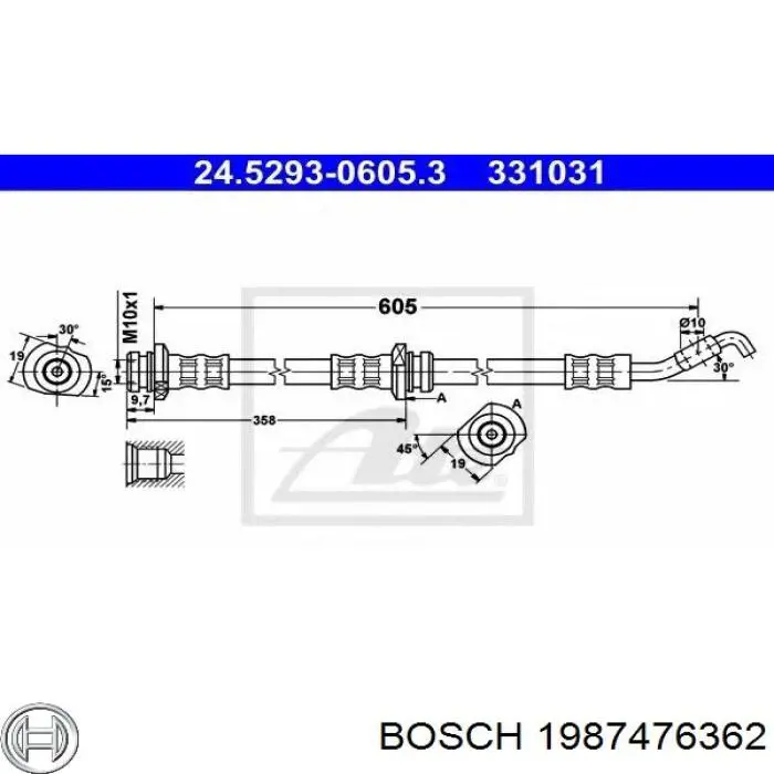 Latiguillo de freno delantero 1987476362 Bosch