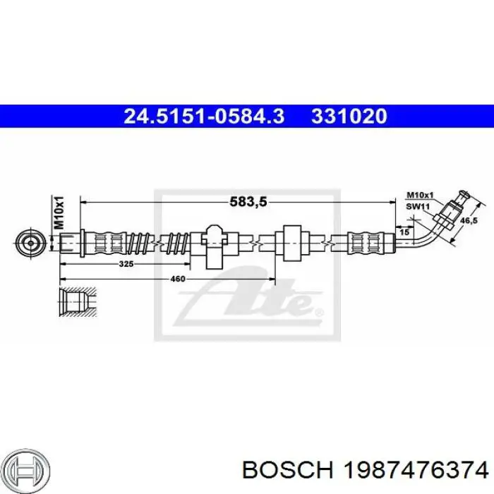 1987476374 Bosch Шланг тормозной задний правый