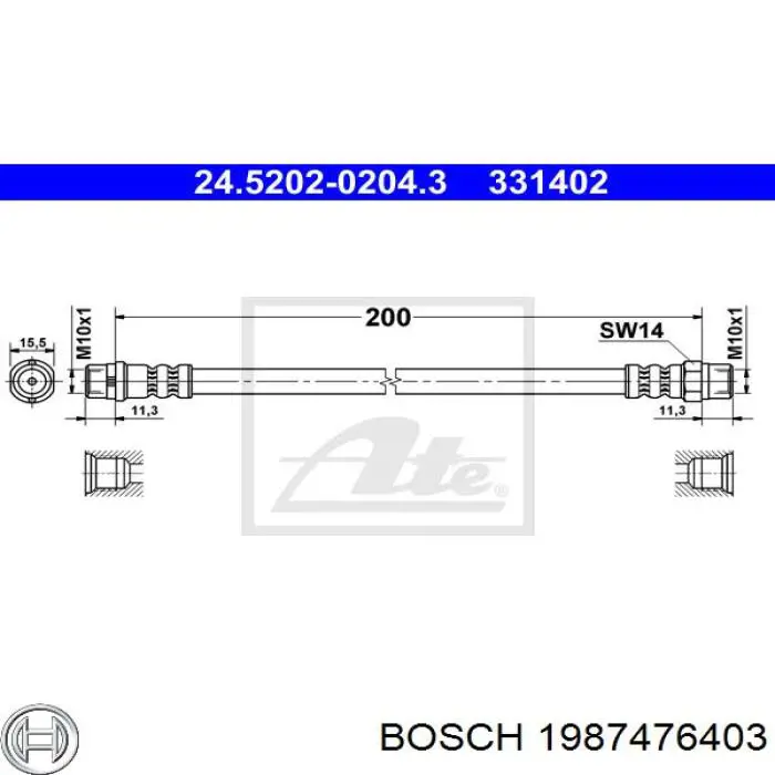 Задний тормозной шланг 1987476403 Bosch