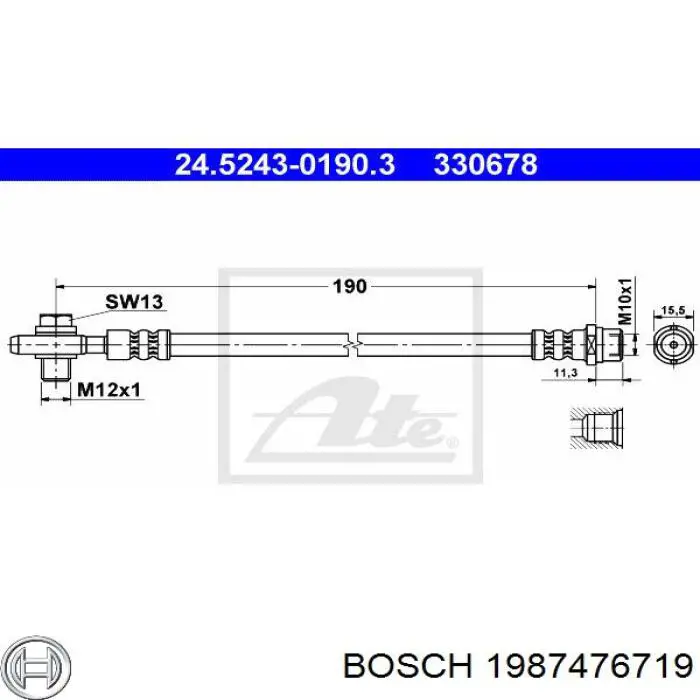 Шланг тормозной задний Bosch 1987476719