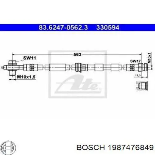 Купить 1987476849 Bosch Шланг тормозной передний