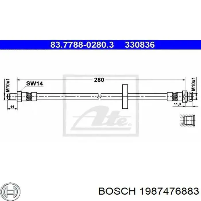 Tubo flexible de frenos trasero 1987476883 Bosch
