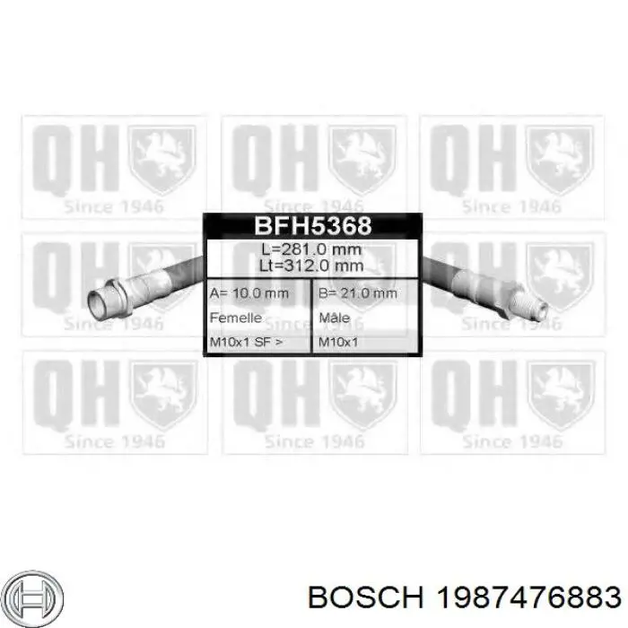 1987476883 Bosch Гибкая тормозная трубка задняя