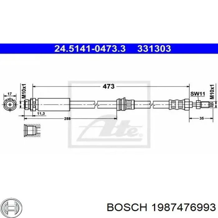 Шланг тормозной передний Bosch 1987476993 цена, от 15.88 USD