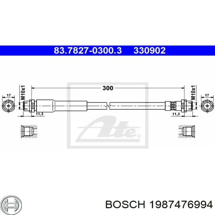 1987476994 Bosch шланг тормозной задний