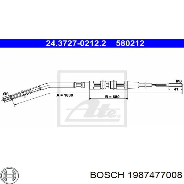1987477008 Bosch трос ручного тормоза задний правый/левый