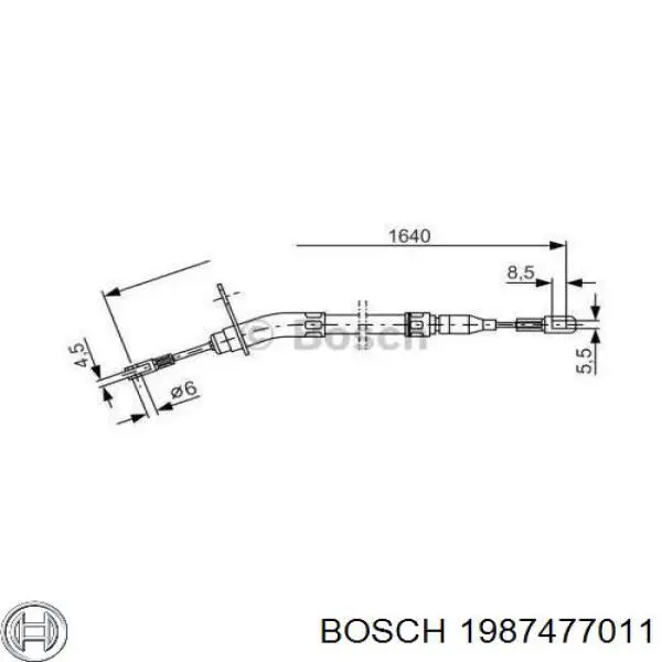 Трос ручного тормоза задний левый Bosch 1987477011