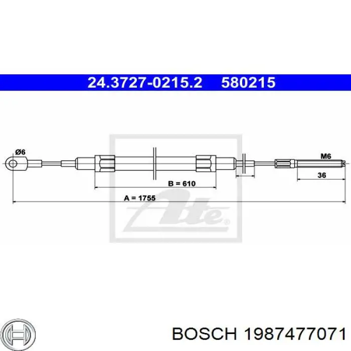 Cable de freno de mano trasero derecho/izquierdo 1987477071 Bosch