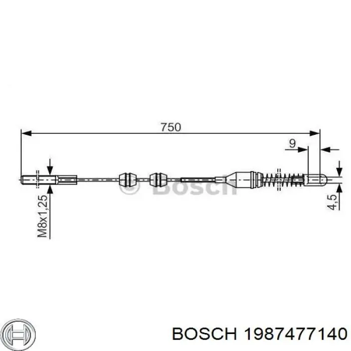 1987477140 Bosch трос ручного тормоза задний левый