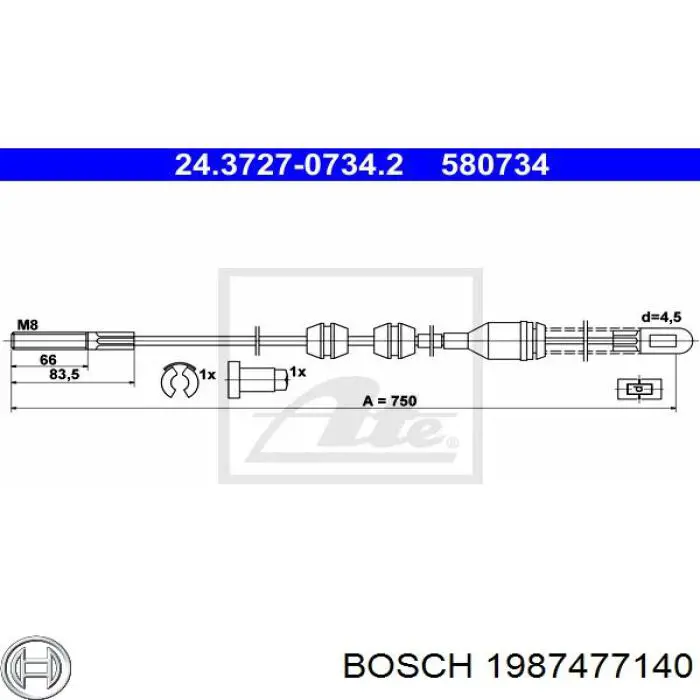 1987477140 Bosch Трос ручного тормоза