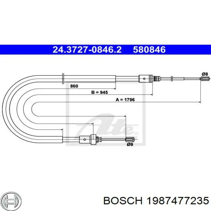 1987477235 Bosch трос ручного тормоза задний правый/левый