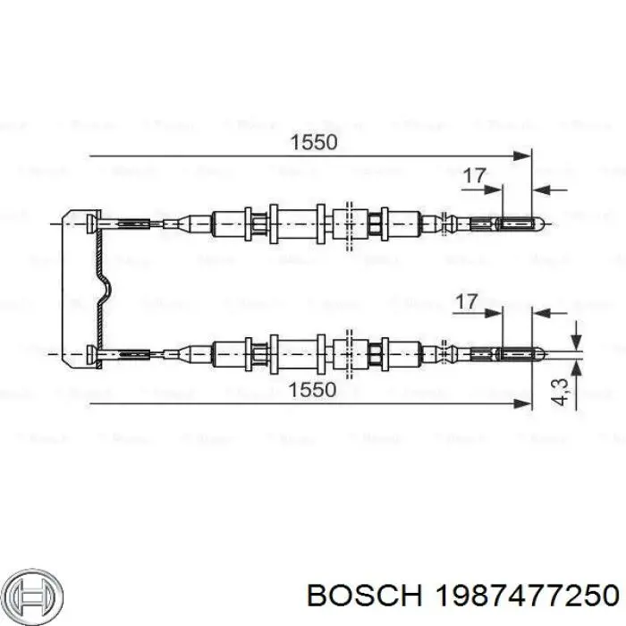 Трос ручного тормоза задний правый/левый Bosch 1987477250