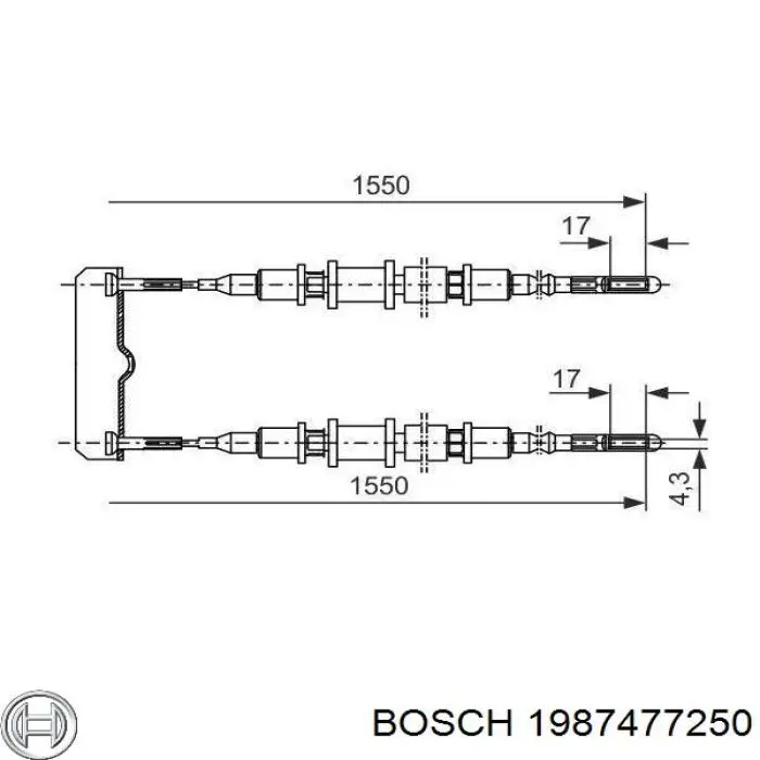 Cable de freno de mano trasero derecho/izquierdo 1987477250 Bosch