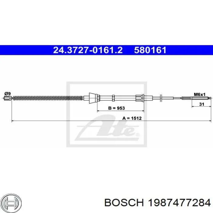 Задний трос ручника 1987477284 Bosch