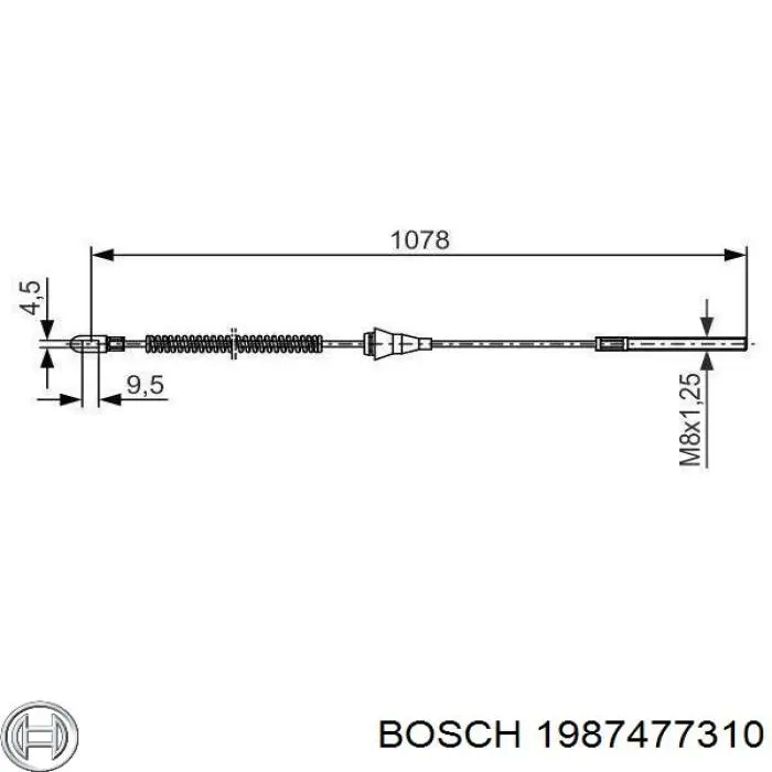 Трос ручного тормоза задний правый Bosch 1987477310