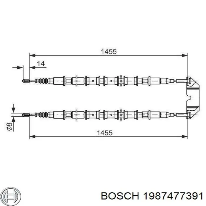 Трос ручного тормоза задний правый/левый Bosch 1987477391