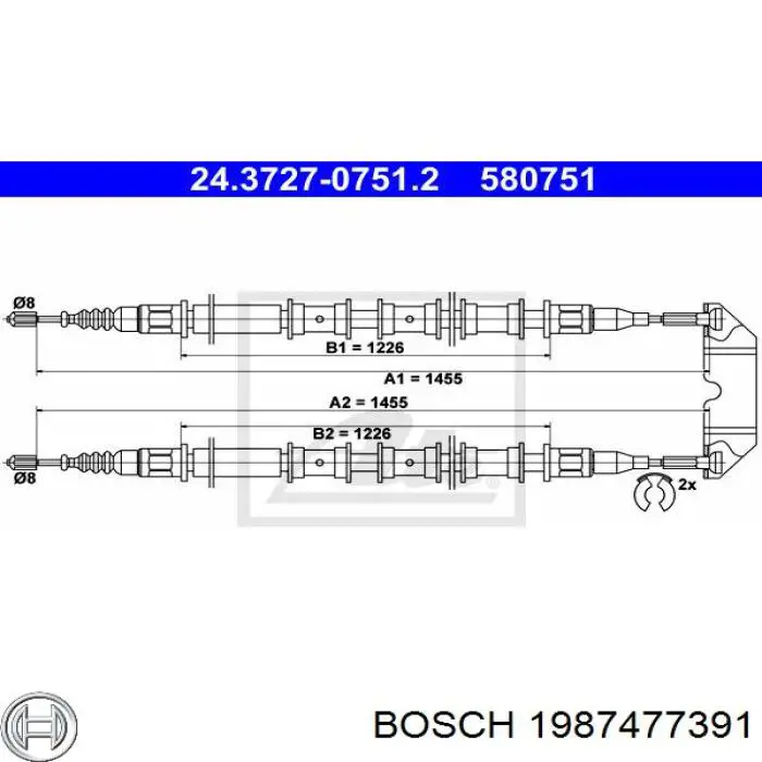 Cable de freno de mano trasero derecho/izquierdo 1987477391 Bosch