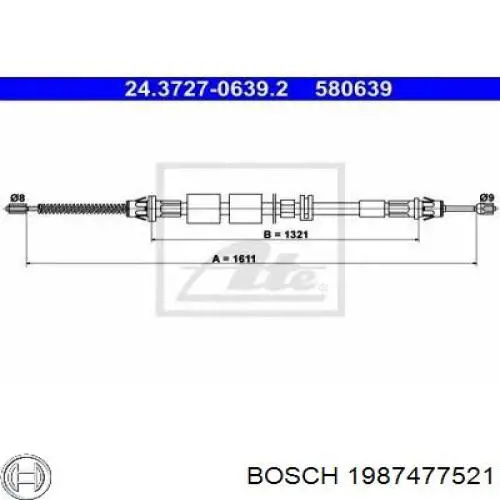 1987477521 Bosch Трос ручного тормоза задний правый/левый