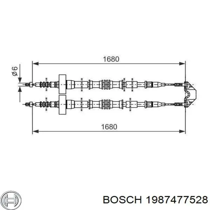 1987477528 Bosch трос ручного тормоза задний правый/левый