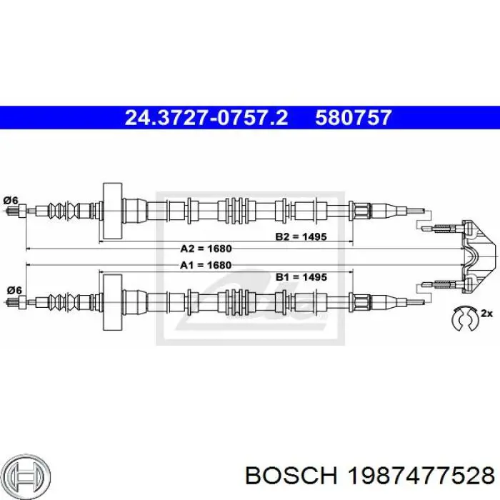 Задний трос ручника Bosch 1987477528 цена, от 45.46 USD