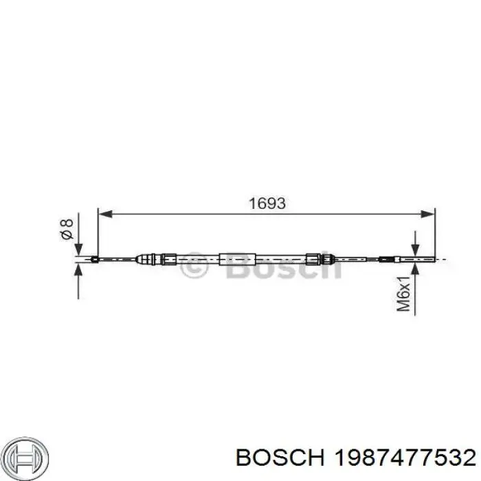 Трос ручного тормоза задний правый Bosch 1987477532