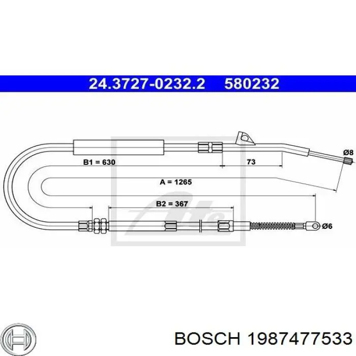 Трос ручного тормоза задний левый Bosch 1987477533