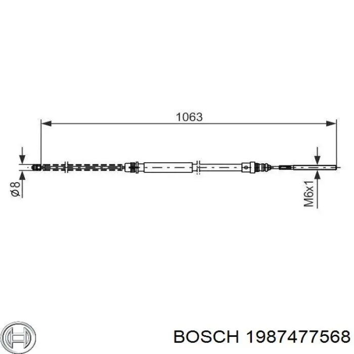 Купить 1987477568 Bosch Трос стояночного тормоза задний левый