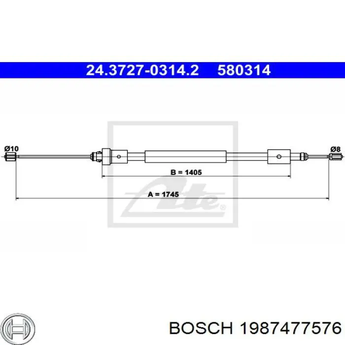 Купить 1987477576 Bosch Трос стояночного тормоза задний левый