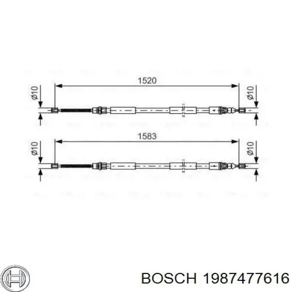 1987477616 Bosch трос ручного тормоза задний правый/левый