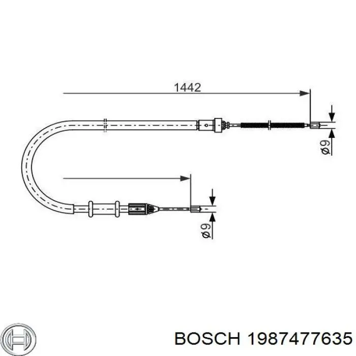 Трос ручного тормоза задний правый Bosch 1987477635
