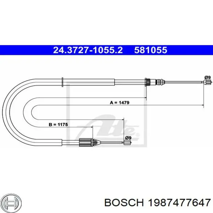 Cable de freno de mano trasero derecho 1987477647 Bosch