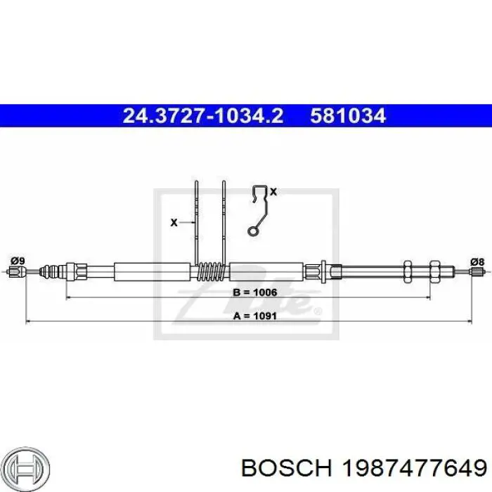 1987477649 Bosch cabo do freio de estacionamento traseiro direito