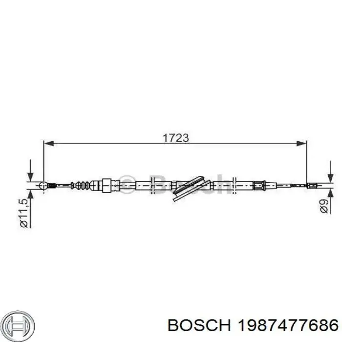 1987477686 Bosch трос ручного тормоза задний правый/левый