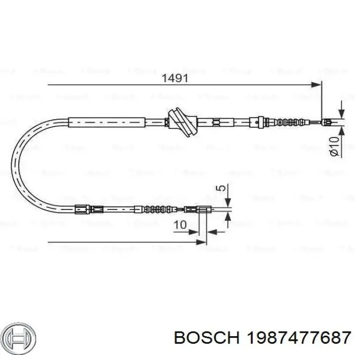 Трос ручного тормоза задний правый/левый Bosch 1987477687