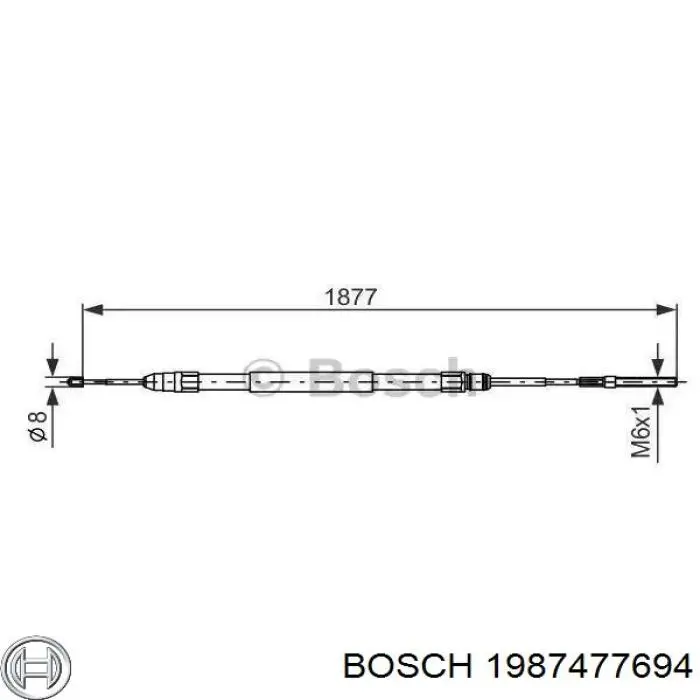 Трос ручного тормоза задний правый Bosch 1987477694