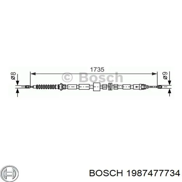 Трос ручного тормоза задний, правый/левый Bosch 1987477734