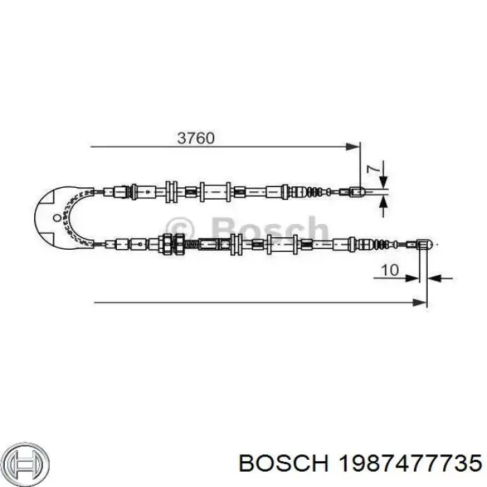 Трос ручного тормоза задний правый/левый Bosch 1987477735