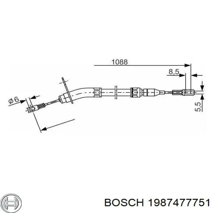 Трос ручного тормоза задний, правый/левый Bosch 1987477751