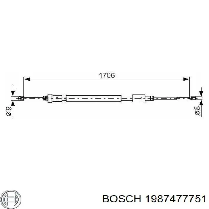1987477751 Bosch Трос ручного тормоза задний правый/левый