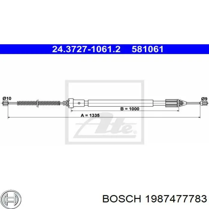 Трос стояночного тормоза задний правый Bosch 1987477783 цена, от 11.94 USD
