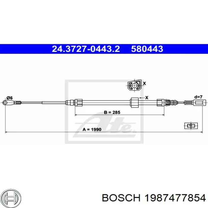 Трос ручного тормоза передний Bosch 1987477854