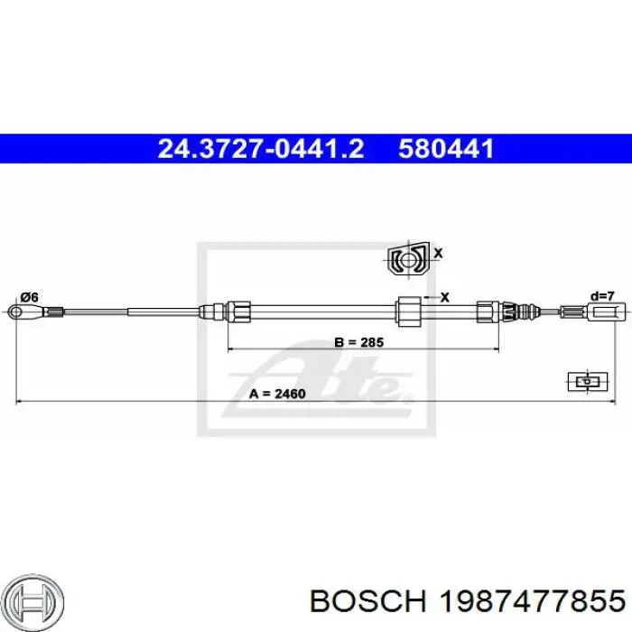 Трос ручного гальма передній 1987477855 Bosch