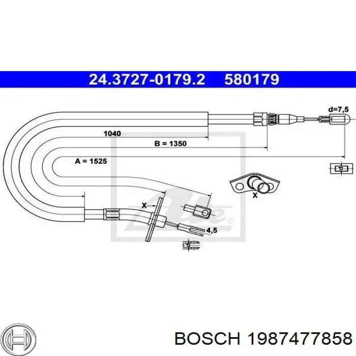 Трос ручного тормоза задний Bosch 1987477858 цена, от 22.42 USD