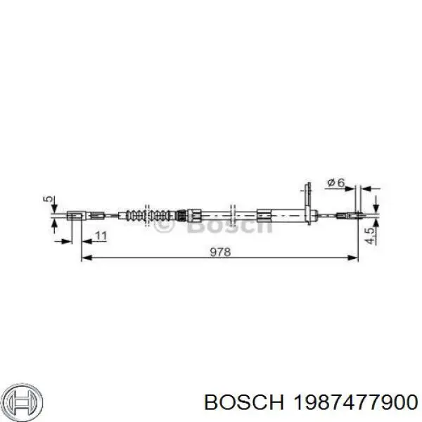 Трос стояночного тормоза задний правый Bosch 1987477900 цена, от 11.39 USD