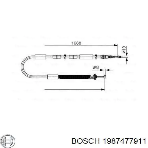 1987477911 Bosch трос ручного тормоза задний правый