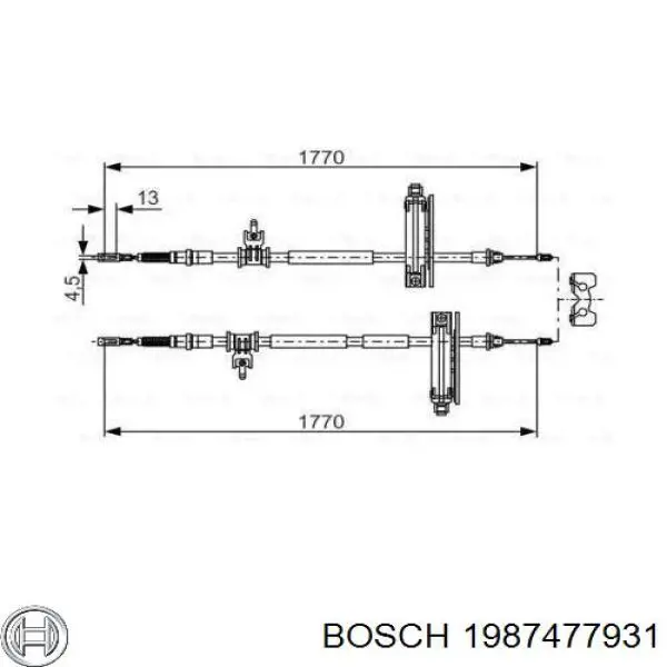 Трос ручного тормоза задний правый/левый Bosch 1987477931