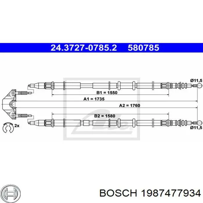 1987477934 Bosch Трос ручного тормоза задний правый/левый