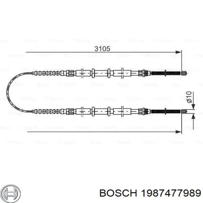 1987477989 Bosch трос ручного тормоза задний правый/левый