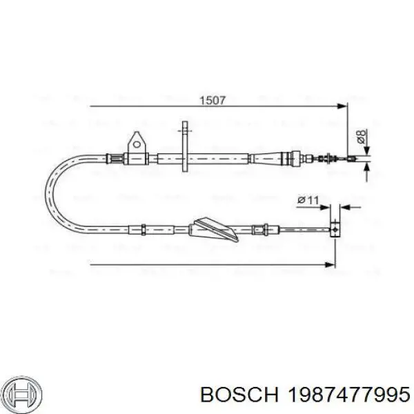 1987477995 Bosch трос ручного тормоза задний правый